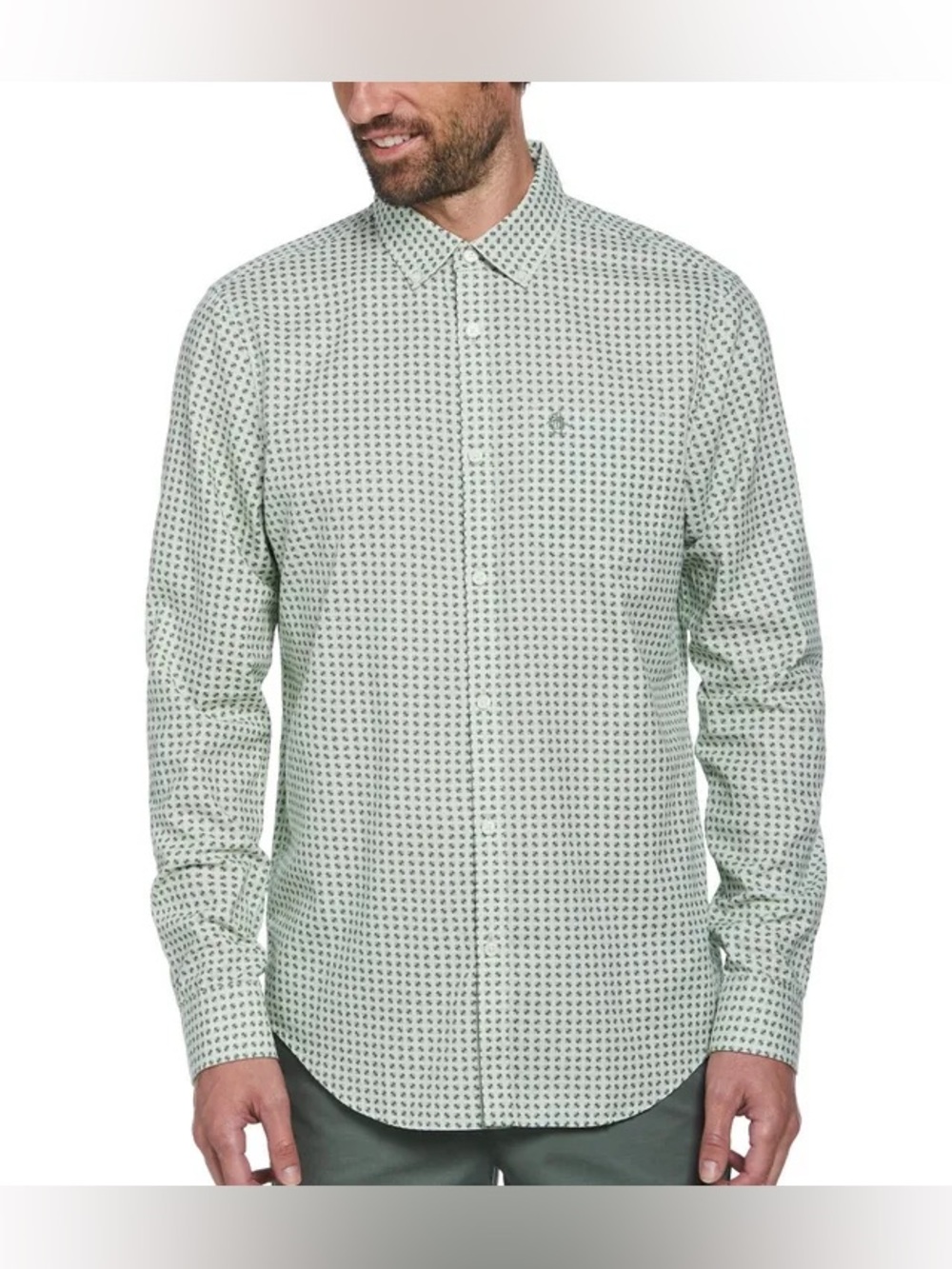 Original Penguin Stretch Oxford Tennis Ball Print Long Sleeve Woven Shirt